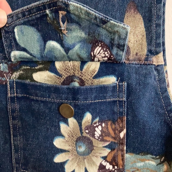 VTG 90's Womens Denim Jean Vest Size XL Bohemian Floral/Butterfly Print - Picture 5 of 10